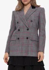 Chloé Black/white Checkered Wool Double-breasted Blazer In Brown