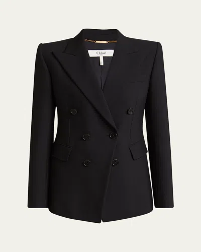 Chloé Double-breasted Wool Blazer Jacket In Black
