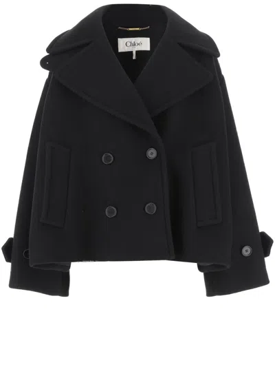 Chloé Double-breasted Wool Blend Jacket In Black