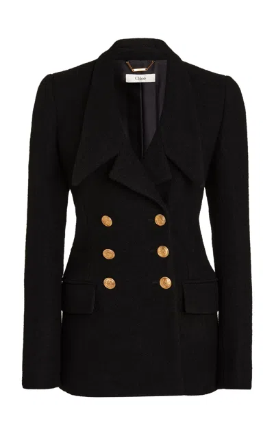 Chloé Double-breasted Blazer In Wool Bouclette In Blue