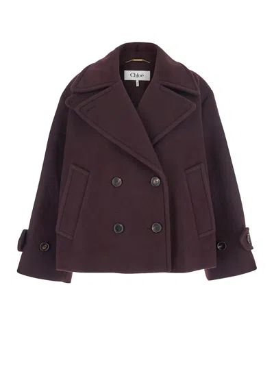 Chloé Double-breasted Wool Blend Peacoat In Red