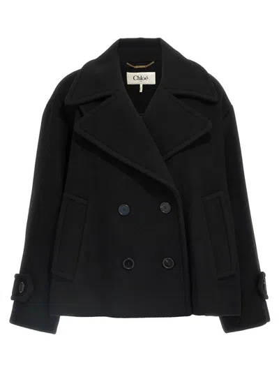 Chloé Double Breasted Wool Coat In Black