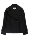 Chloé Women Black Double-breasted Jacket With Notched Wide Revers And Dropped Shoulders In Wool Blen In Animal Print
