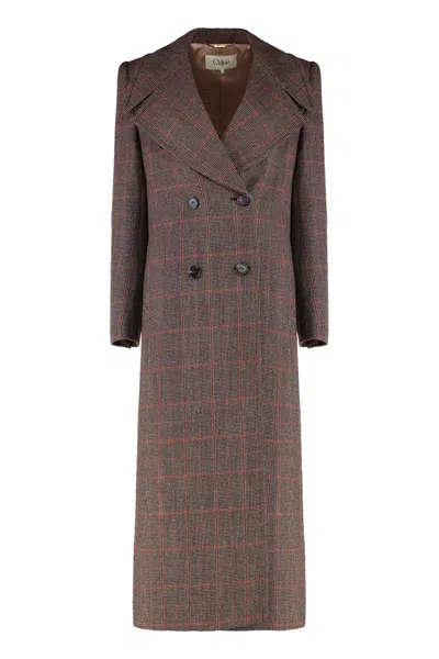 Chloé Double-breasted Wool Coat In Brown
