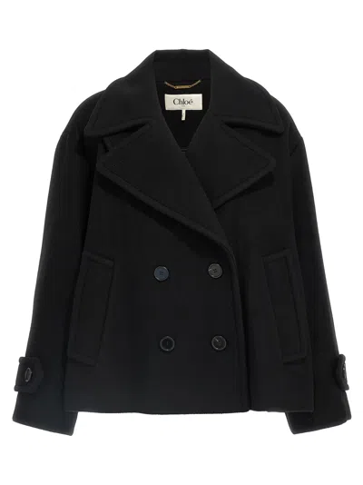 Chloé Double Breasted Wool Coat Coats And Trench Coats Black