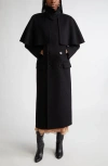 Chloé Cape-effect Double-breasted Leather-trimmed Wool Coat In Black