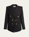 Chloé Double Breasted Stretch Wool Grain De Poudre Blazer In Black
