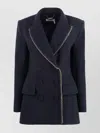 Chloé Double-breasted Wool Jacket With Structured Shoulders In Blue