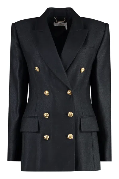 Chloé Double-breasted Wool-silk Blazer For Women In Blue