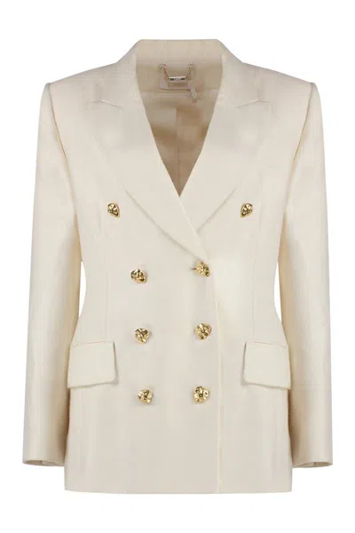Chloé Double-breasted Blazer With Gold-tone Buttons In White