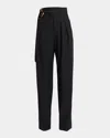 Chloé Buckle Keyhole High Waist Wool Straight Leg Pants In Black