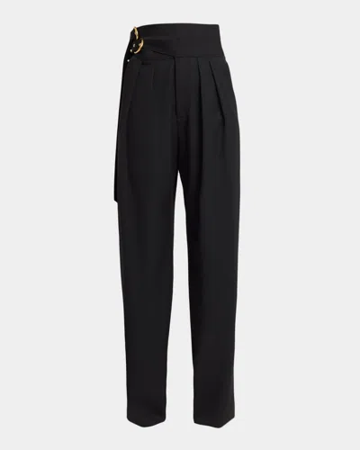 Chloé Double-buckle Pleated Straight-leg Trousers In Black