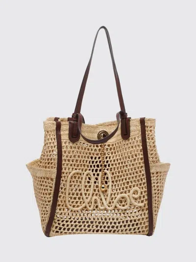 Chloé Double Carry Open-knit Logo-patch Tote Bag In Brown