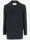 Chloé Pea Coat In Double Wool Crêpe Blue Size 6 100% Wool, Horn Bubalus Bubalis, Farmed, Coo India In Anthracite Blue