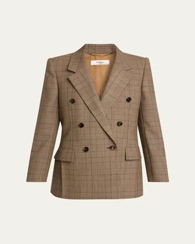 Chloé Double-breasted Check Tailoring Jacket In Brown