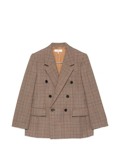 Chloé Double-breasted Checked Jacket In Brown