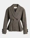 Chloé Double-breasted Herringbone Oversized Peplum Coat In Brown