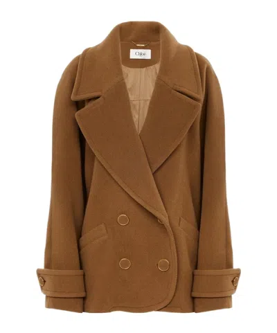 CHLOÉ CHLOÉ DOUBLE-BREASTED HERRINGBONE SHORT COAT