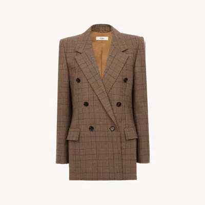 Chloé Veste Blazer Croisée En Laine À Carreaux In Brown