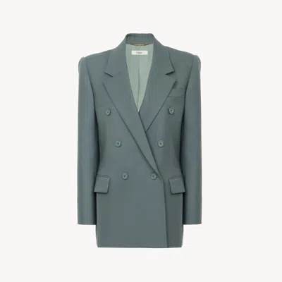 Chloé Veste Blazer Croisée En En Gabardine De Laine In Gray