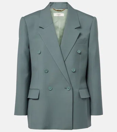 Chloé Double-breasted Wool Blazer In Blue