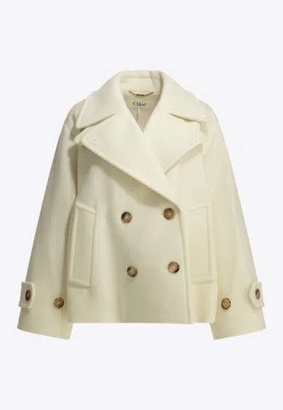 Chloé Double-breasted Wool Short Coat In White
