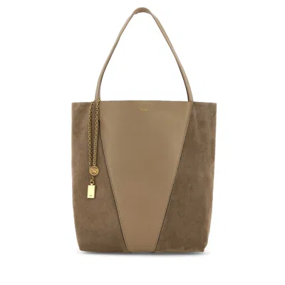Chloé Chloe Dove Grey Leather And Suede Chlo Spin Shopping Bag In Brown