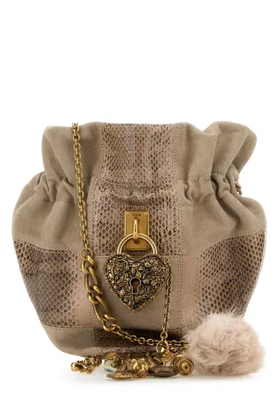 Chloé Dove Grey Leather Chain Bucket Bag In Animal Print