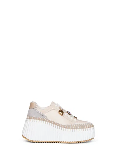 Chloé Dove Grey Nama Wedge Sneakers In Brown