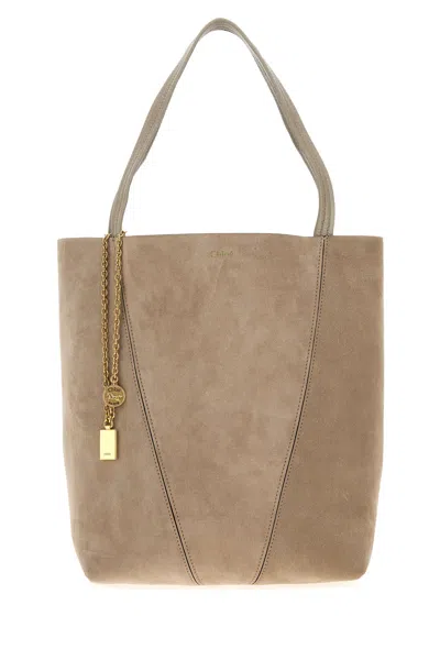 CHLOÉ BORSA SHOPPING CHLOÉ SPIN IN PELLE SCAMOSCIATA TORTORA  DONNA