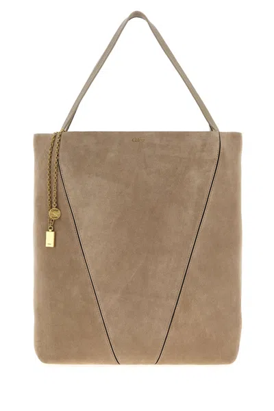 CHLOÉ BORSA SHOPPING CHLOÉ SPIN IN PELLE SCAMOSCIATA TORTORA  DONNA