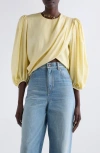 Chloé Draped Wrap-effect Cropped Silk-satin Blouse In Powder Yellow