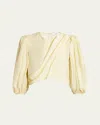 Chloé Draped Wrap-effect Cropped Silk-satin Blouse In Powder Yellow