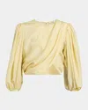 Chloé Draped Wrap-effect Cropped Silk-satin Blouse In Powder Yellow