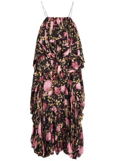 CHLOÉ CHLOE DRAPED FLORAL-PRINTED SILK-BLEND JUMPSUIT