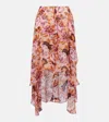 Chloé Draped Floral Silk Midi Skirt