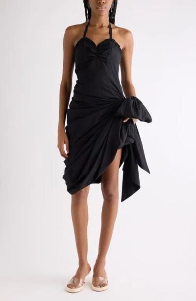 Chloé Wrapped Halterneck Dress In Cotton Poplin In Black