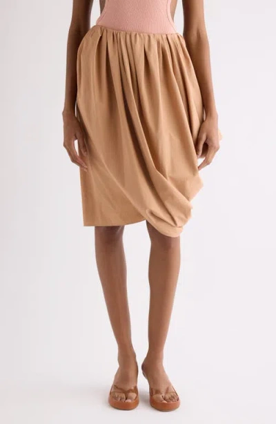Chloé Draped Organic Cotton Poplin Skirt In Brown