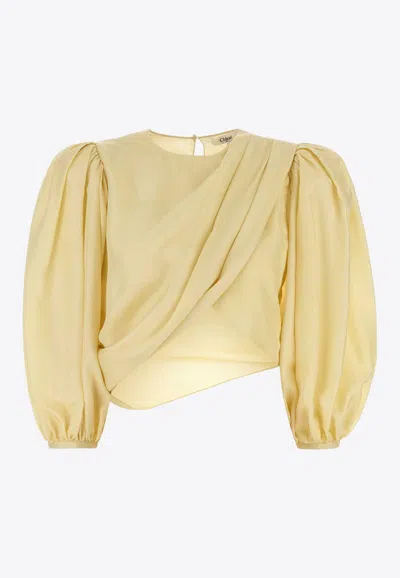 CHLOÉ DRAPED SILK CROPPED TOP