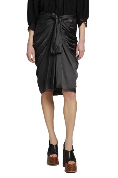 Chloé Draped Silk Satin Midi Skirt In Black