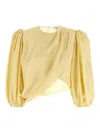 Chloé Draped Top With Keyhole Back And Puffed Sleeves In Yellow
