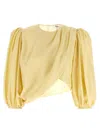 Chloé Draped Wrap-effect Cropped Silk-satin Blouse In Yellow