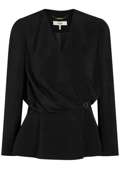 Chloé Chloe Draped Woven Wrap Blouse In Black