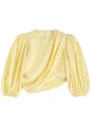 Chloé Draped Wrap-effect Cropped Silk-satin Blouse In Yellow