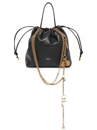 Chloé Mini Drawstring Leather Bucket Bag In Black