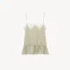 Chloé Drawstring Camisole Top In Silk Jacquard & Lace In Neutral
