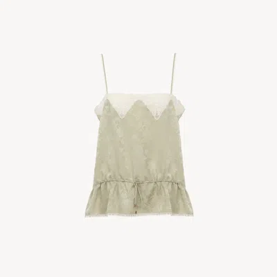Chloé Drawstring Camisole Top In Silk Jacquard & Lace In Neutral