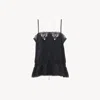 Chloé Drawstring Camisole Top In Silk Jacquard & Lace In Black