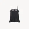 Chloé Drawstring Camisole Top In Silk Jacquard & Lace Black Size 4 100% Silk In Black