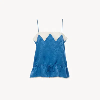 Chloé Lace-trimmed Silk-jacquard Camisole In Blue